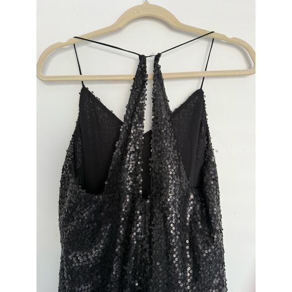 Lulus Womens Cocktail Black Sequins Dress Large Back Halter‎ Holiday Party Goth - Picture 6 of 16
